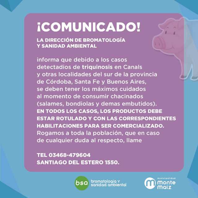 PRECAUCIÓN POR CASOS DE TRIQUINOSIS EN LA ZONA