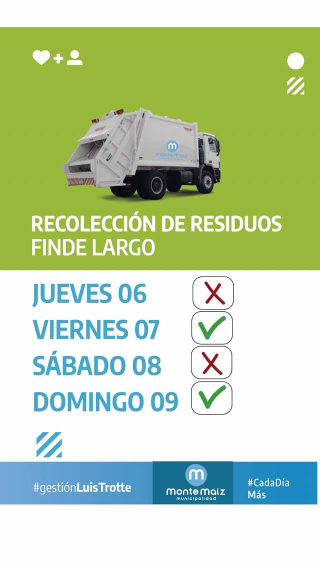CRONOGRAMA DE RECOLECCIÓN DE RESIDUOS PARA ESTE FIN DE SEMANA