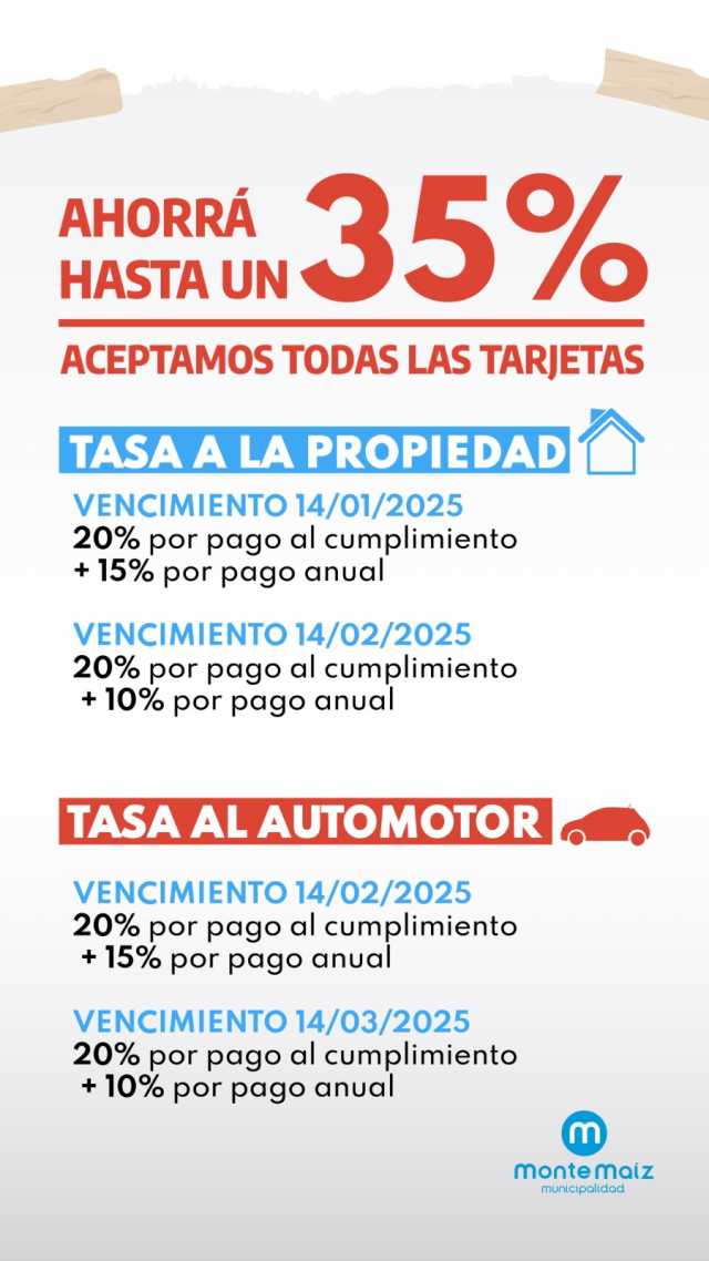 Importantes descuentos en el pago anual de Tasas