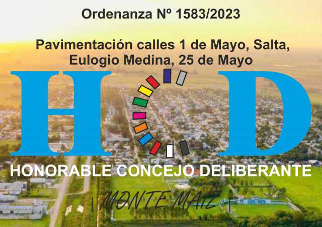 Ordenanza 1583/2023 - Pavimentación calles 1 de Mayo, Salta, Eulogio Medina, 25 de Mayo